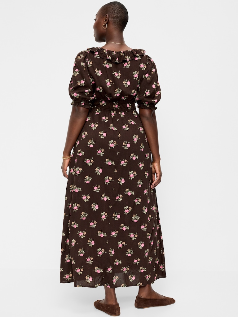 Ruffle-Collar Boho Maxi Dress
