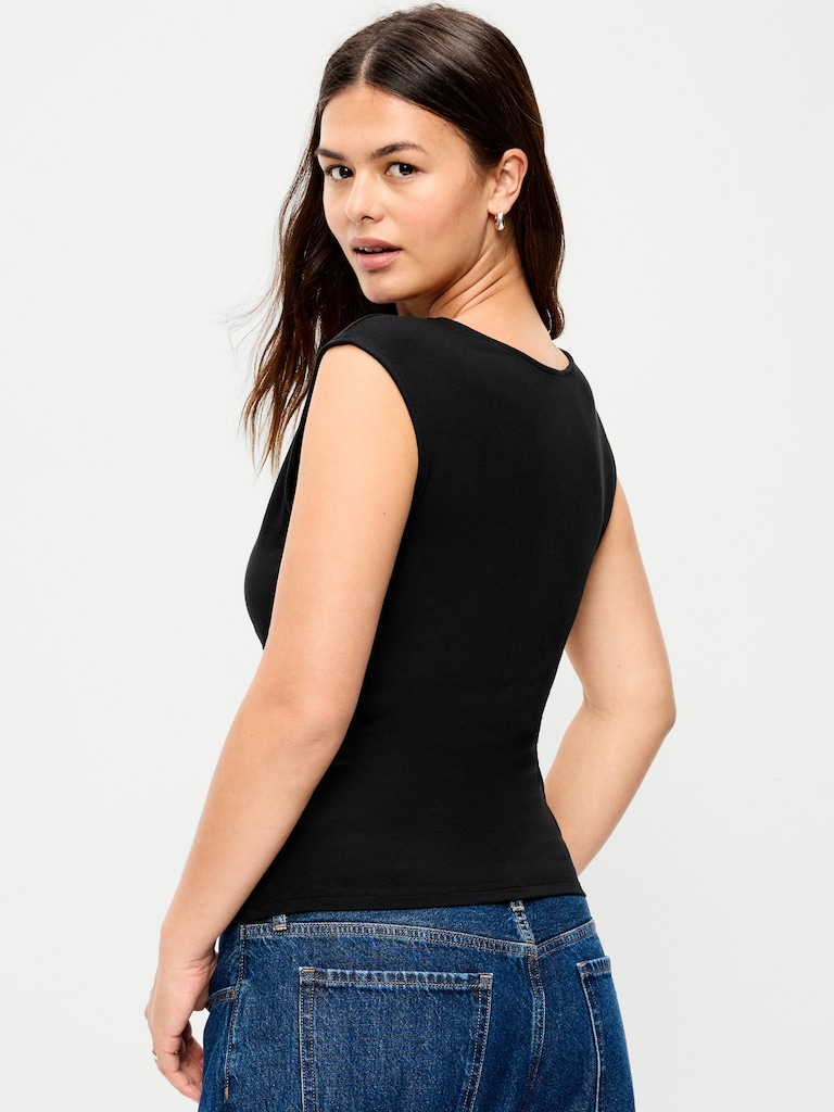 Gathered-Shoulder Rosette Top