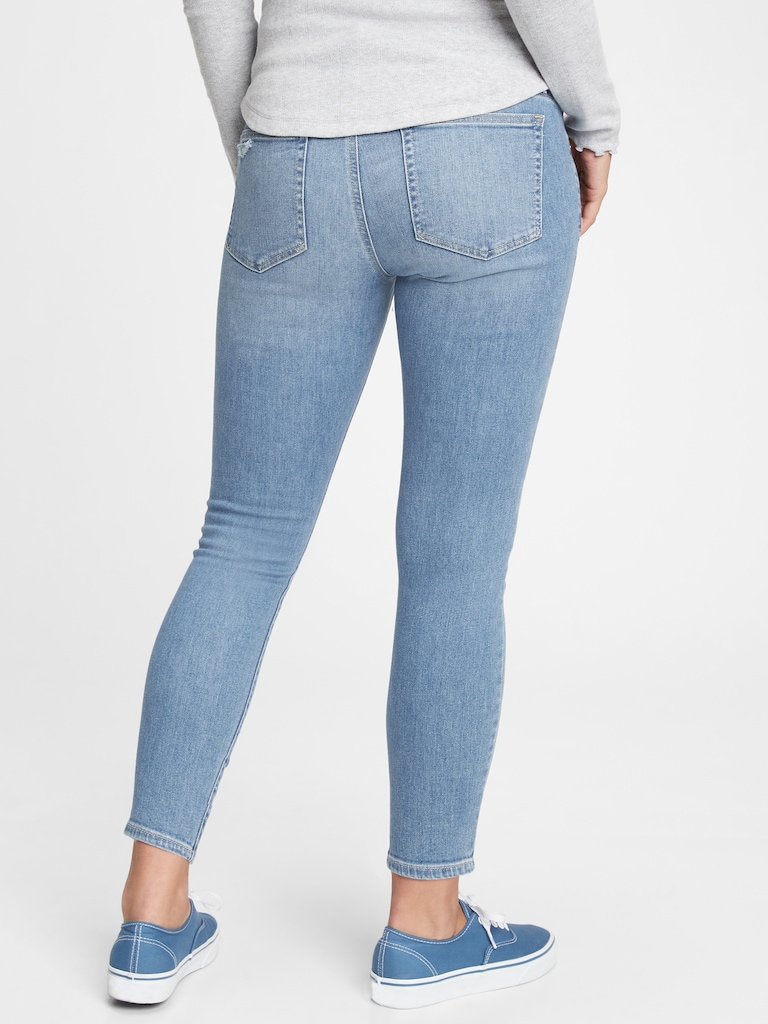 Maternity True Waistband Full Panel Destructed Skinny Ankle Jeans