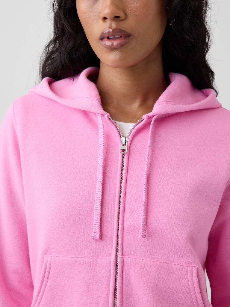 Cropped Fleece Zip Hoodie