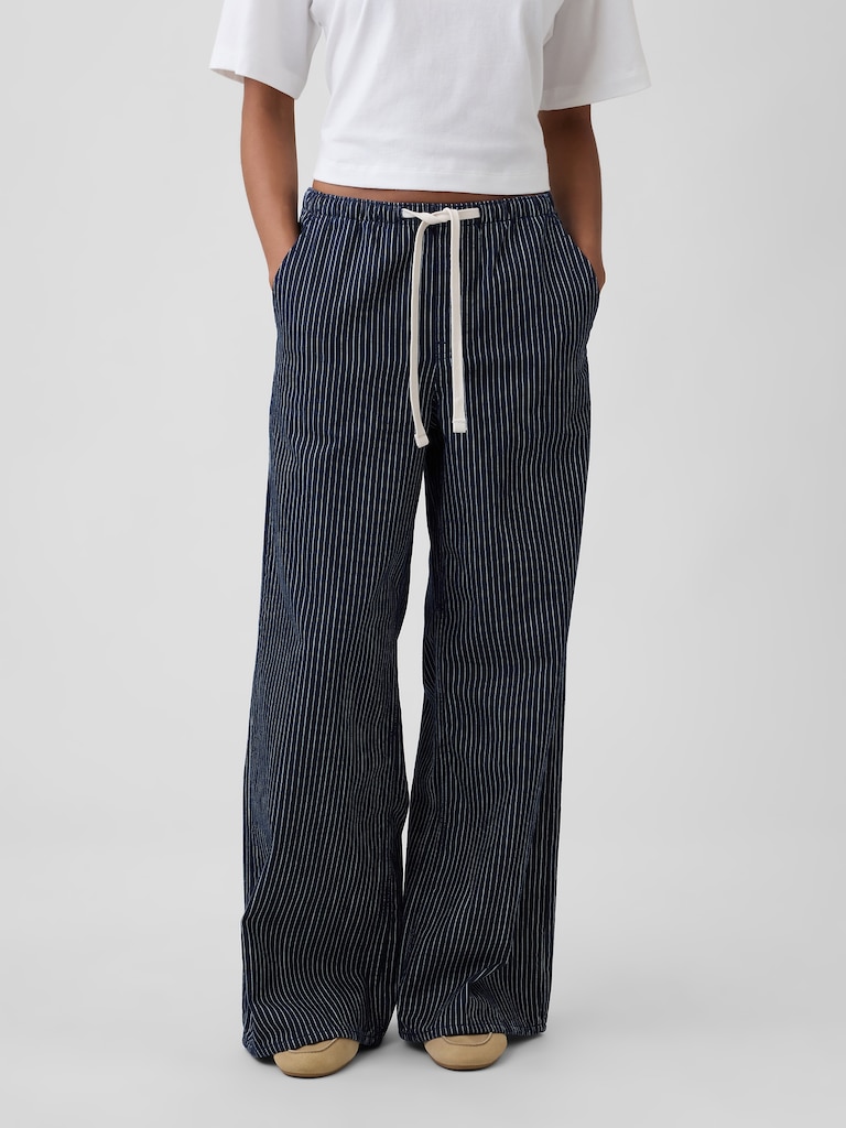 Mid Rise Railroad Stripe Pull-On Wide-Leg Jeans