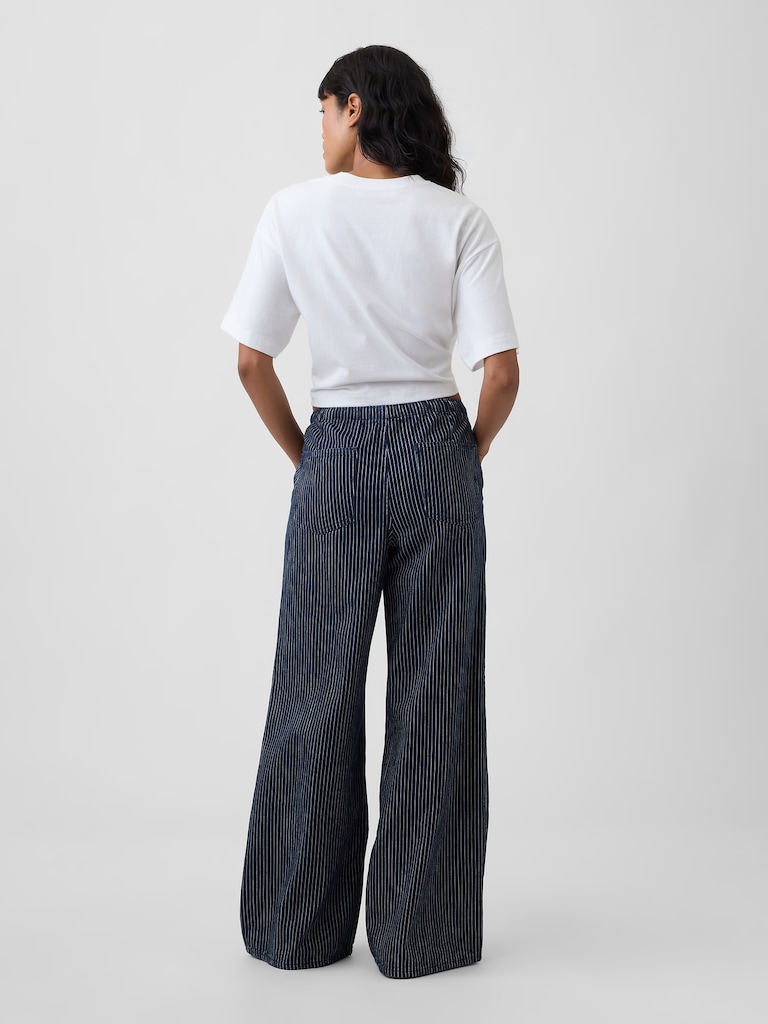 Mid Rise Railroad Stripe Pull-On Wide-Leg Jeans