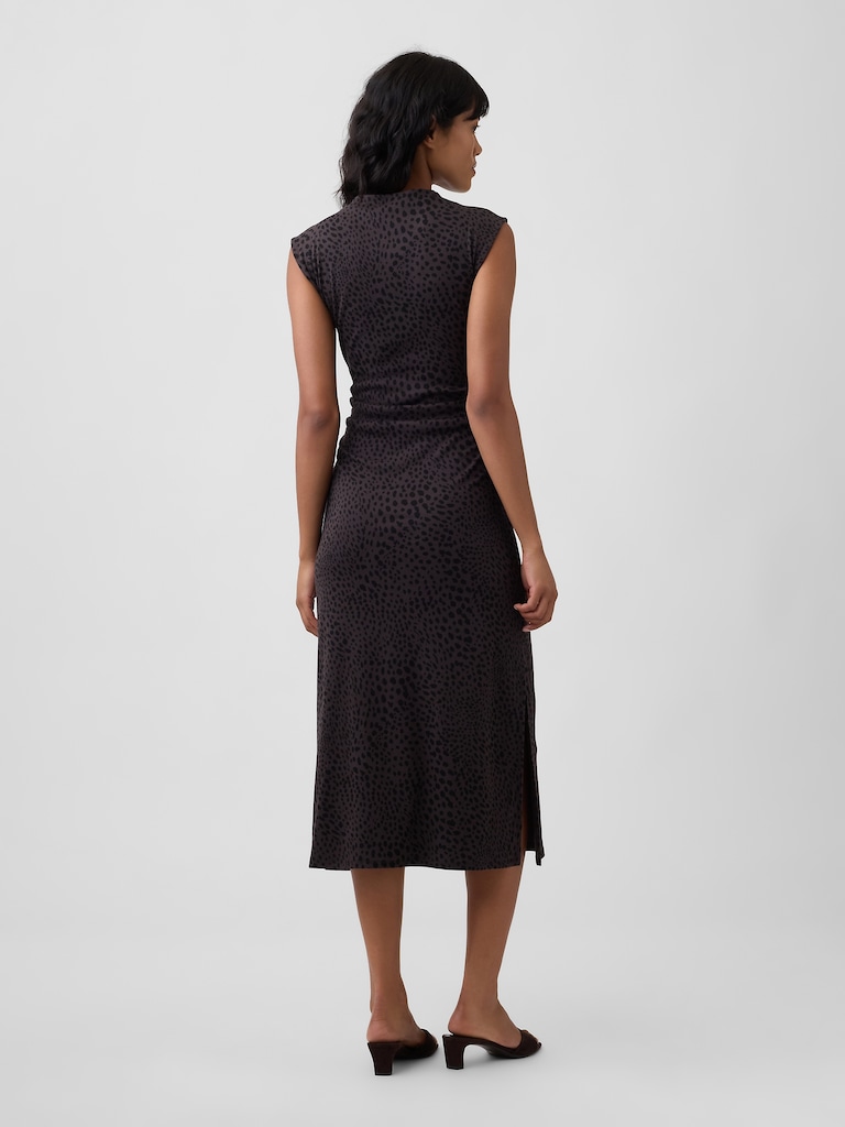 Modern Ribbed Sleeveless Mockneck Midi Dress