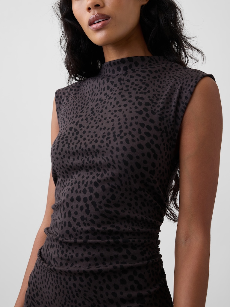 Modern Ribbed Sleeveless Mockneck Midi Dress
