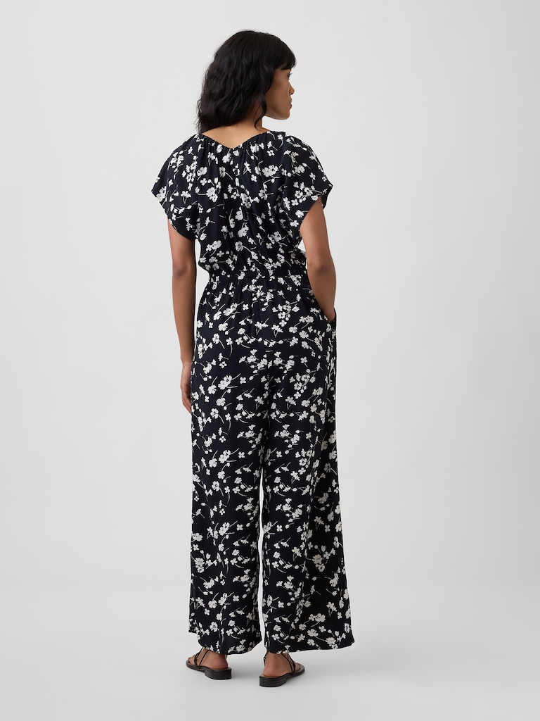 Flutter Sleeve Wide-Leg Jumpsuit