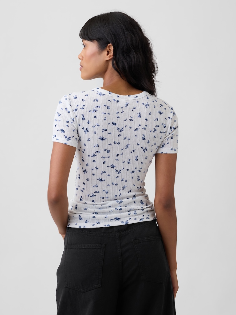 Essential Ribbed Pointelle Crewneck T-Shirt