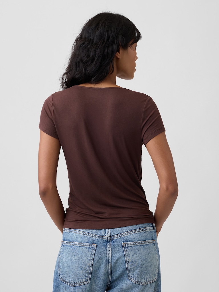 Stretch Jersey Cowl-Neck Top