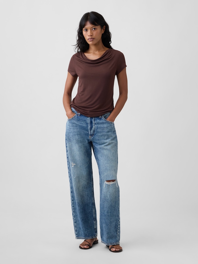 Stretch Jersey Cowl-Neck Top