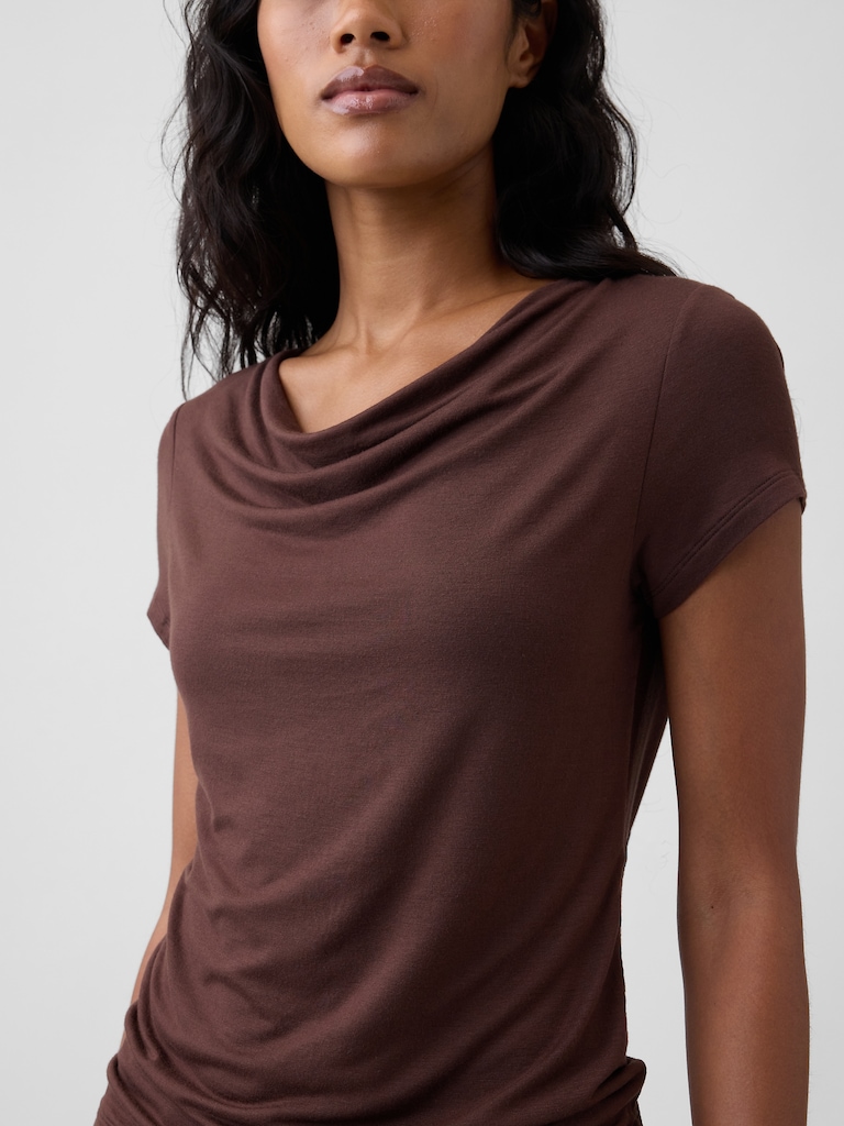 Stretch Jersey Cowl-Neck Top
