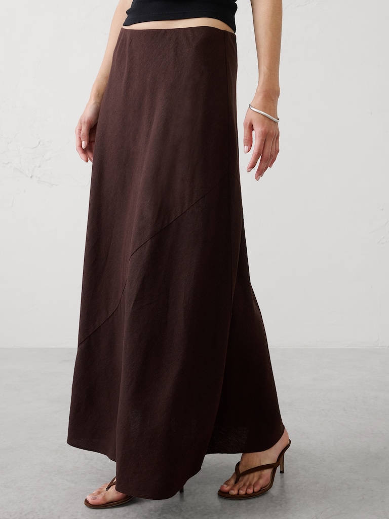 Linen-Blend Bias Pull-On Maxi Skirt