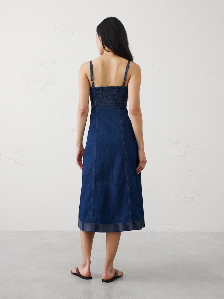 Denim Contrast Stitch Midi Dress
