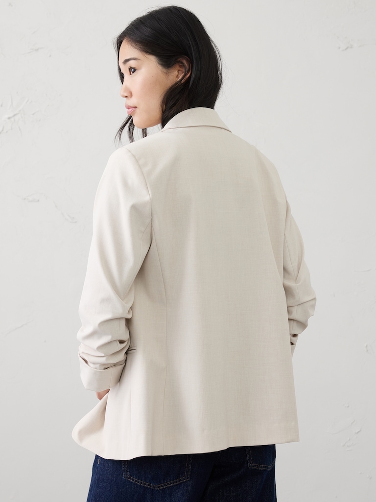 Sculpted Stretch Ruched-Sleeve Blazer