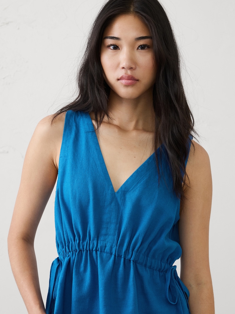 Linen-Blend Side-Ties Top