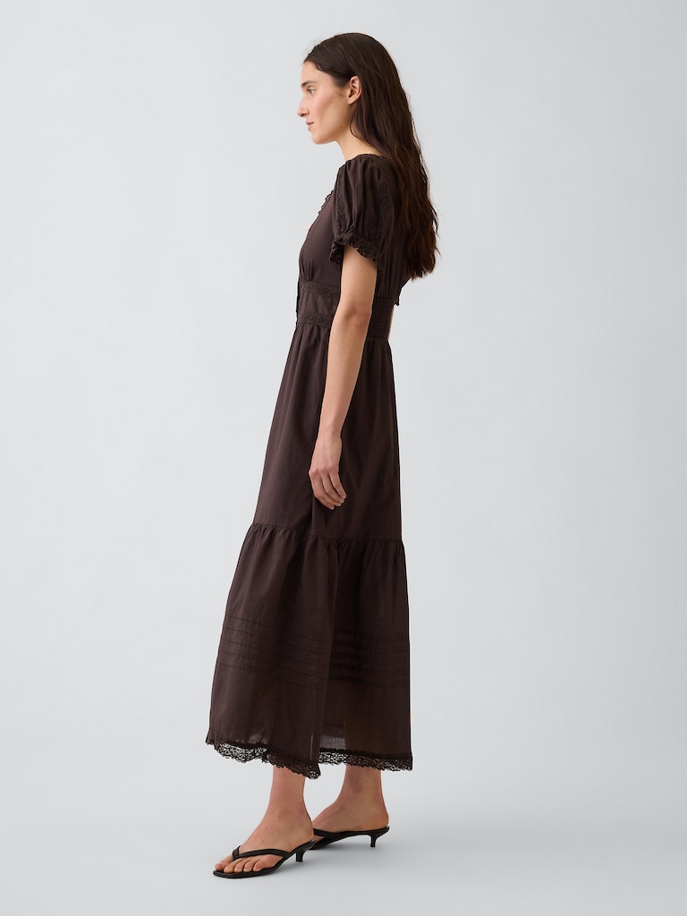 Scoop-Neck Lace-Trim Tiered Maxi Dress