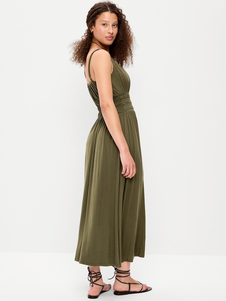 Fit & Flare Jersey Smocked-Waist Midi Dress
