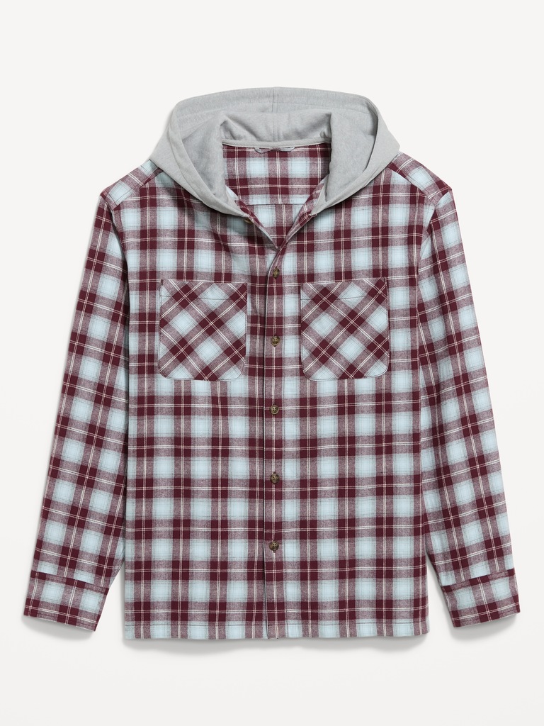 Long-Sleeve Flannel Hooded Shirt