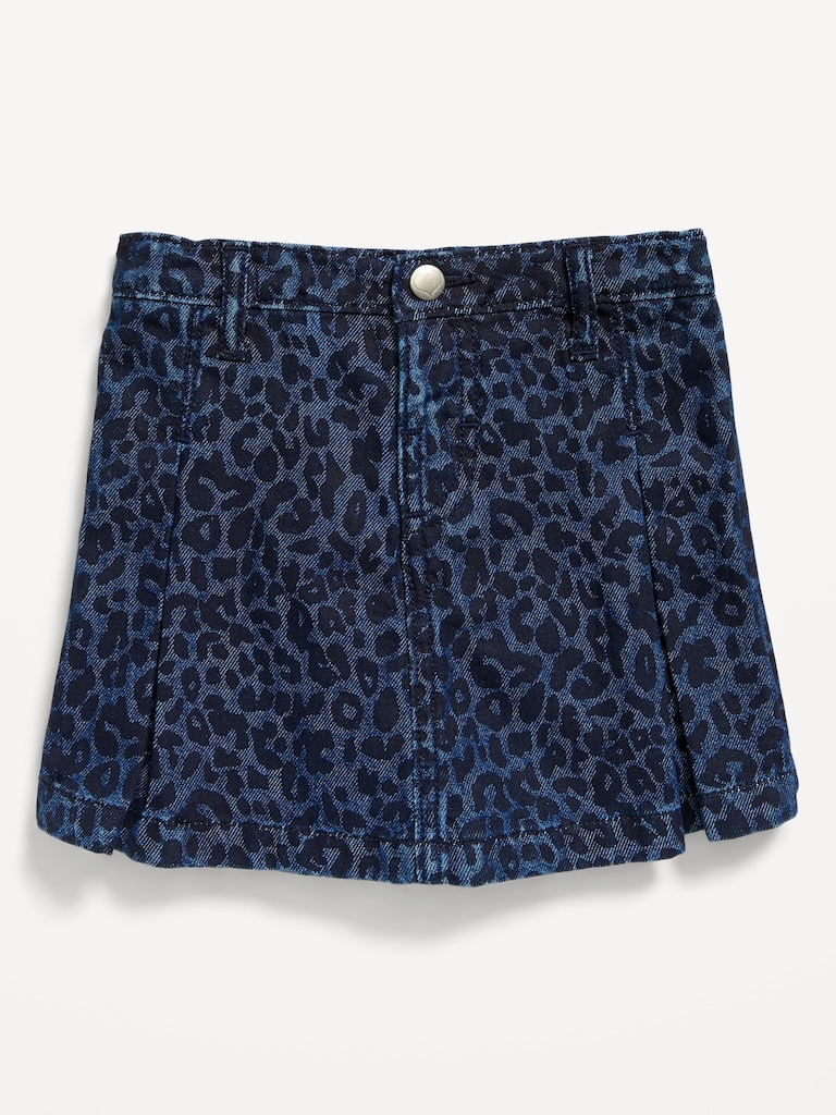 High-Waisted Pleated Denim Skort for Toddler Girls