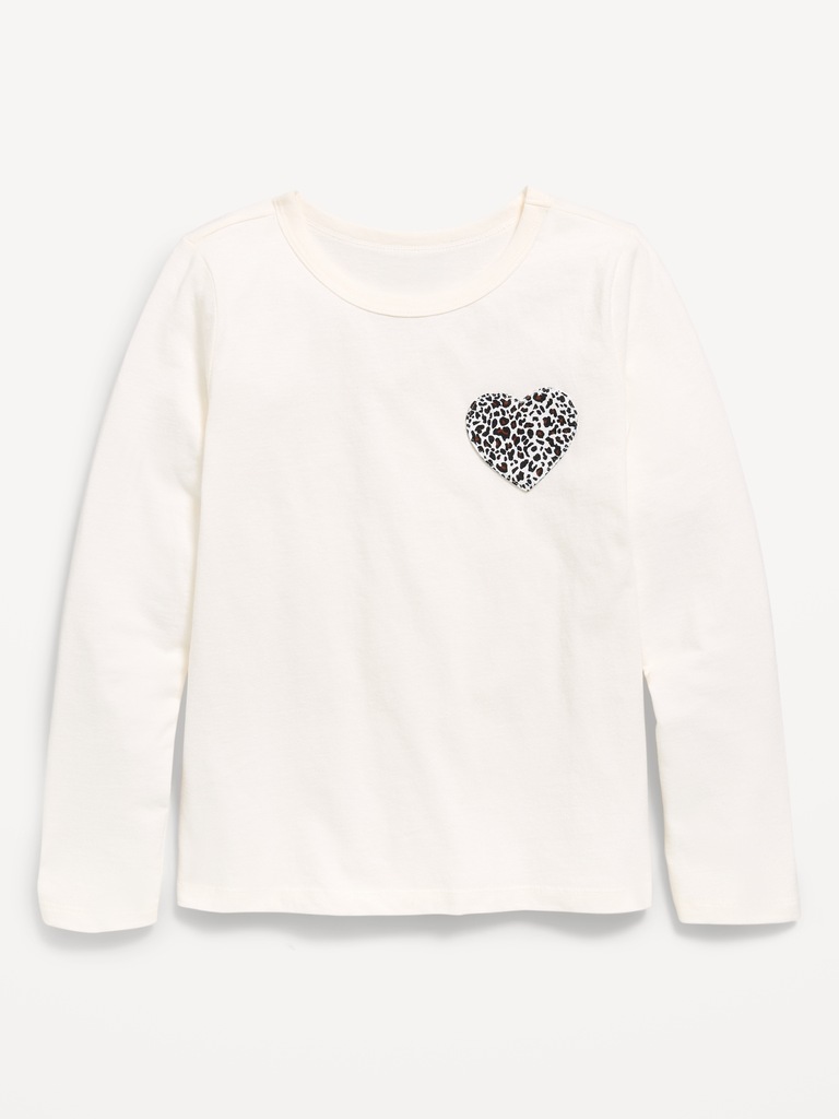 Softest Long-Sleeve Heart-Patch T-Shirt for Girls