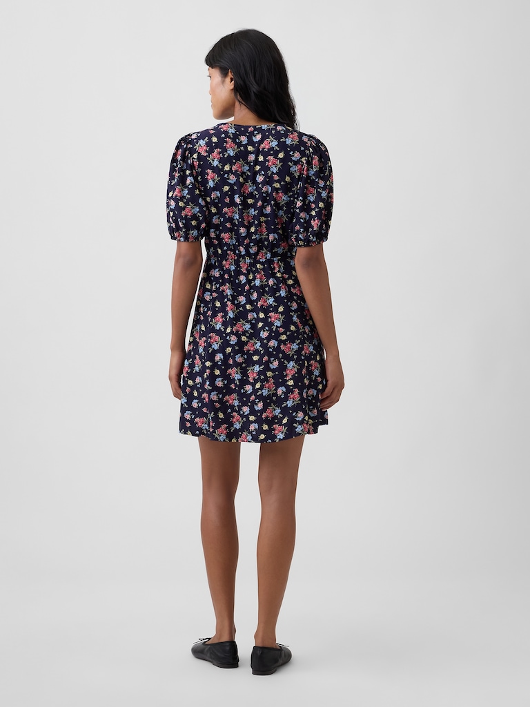 Puff Sleeve V-Neck Mini Dress