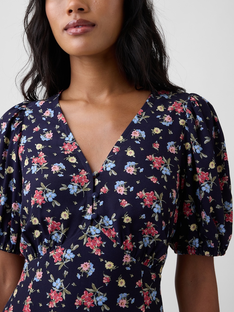 Puff Sleeve V-Neck Mini Dress
