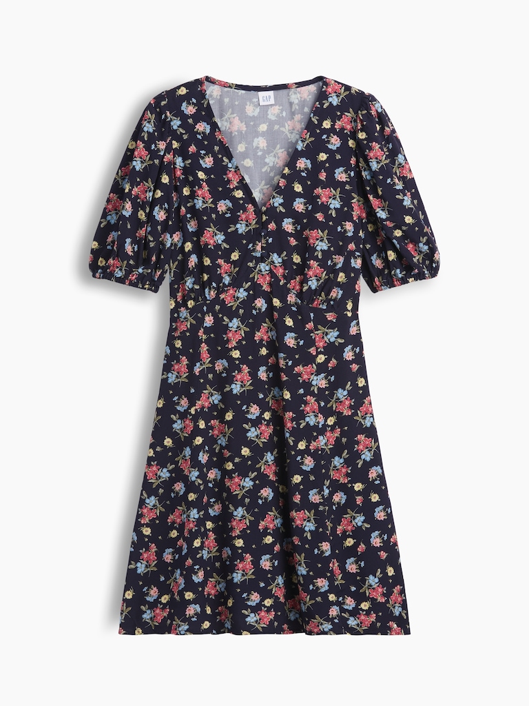 Puff Sleeve V-Neck Mini Dress