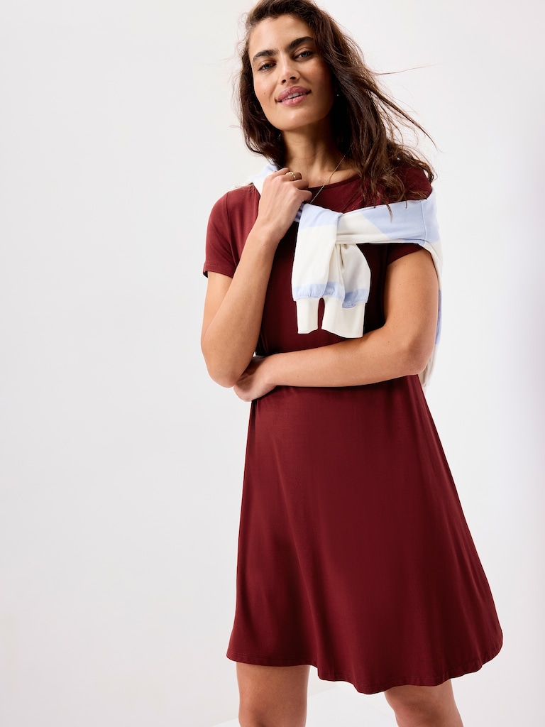 Short-Sleeve Mini Swing Dress
