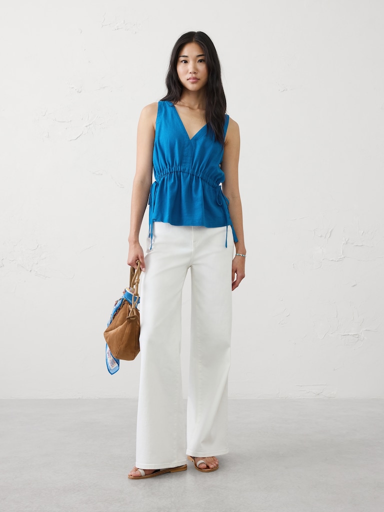 Linen-Blend Side-Ties Top