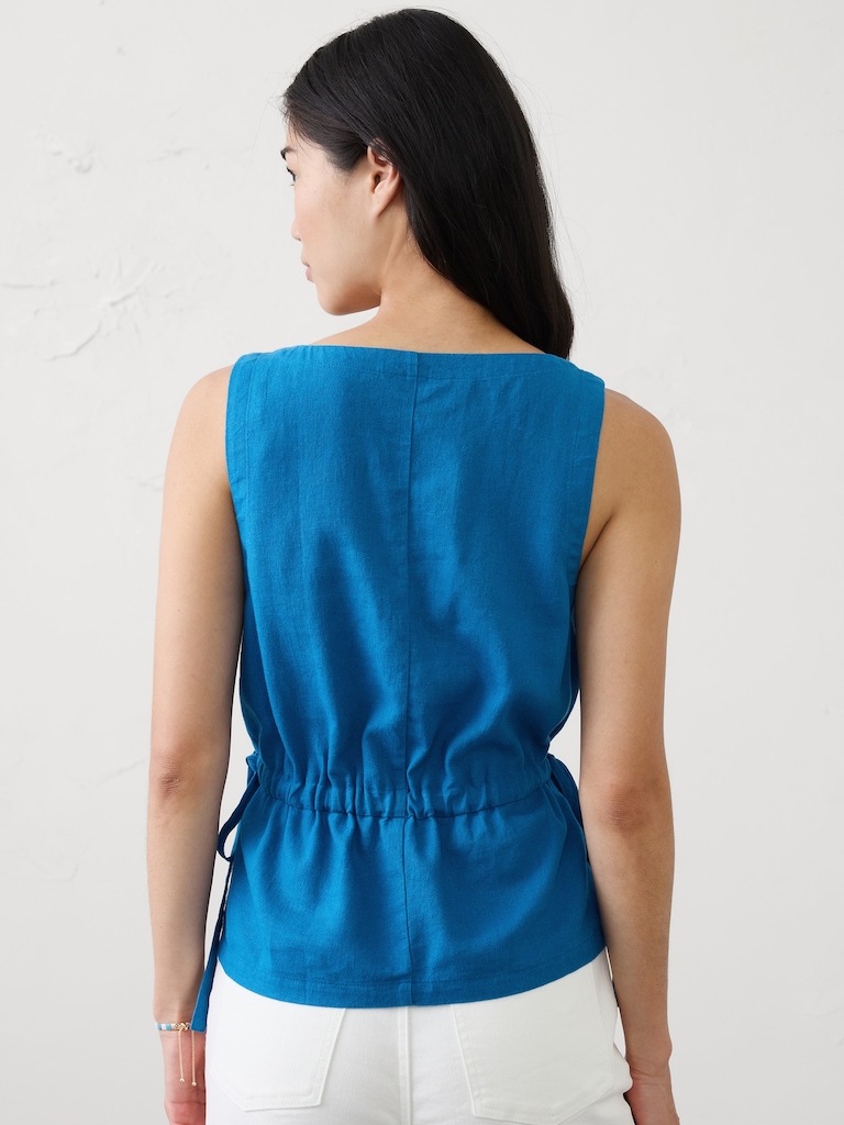 Linen-Blend Side-Ties Top