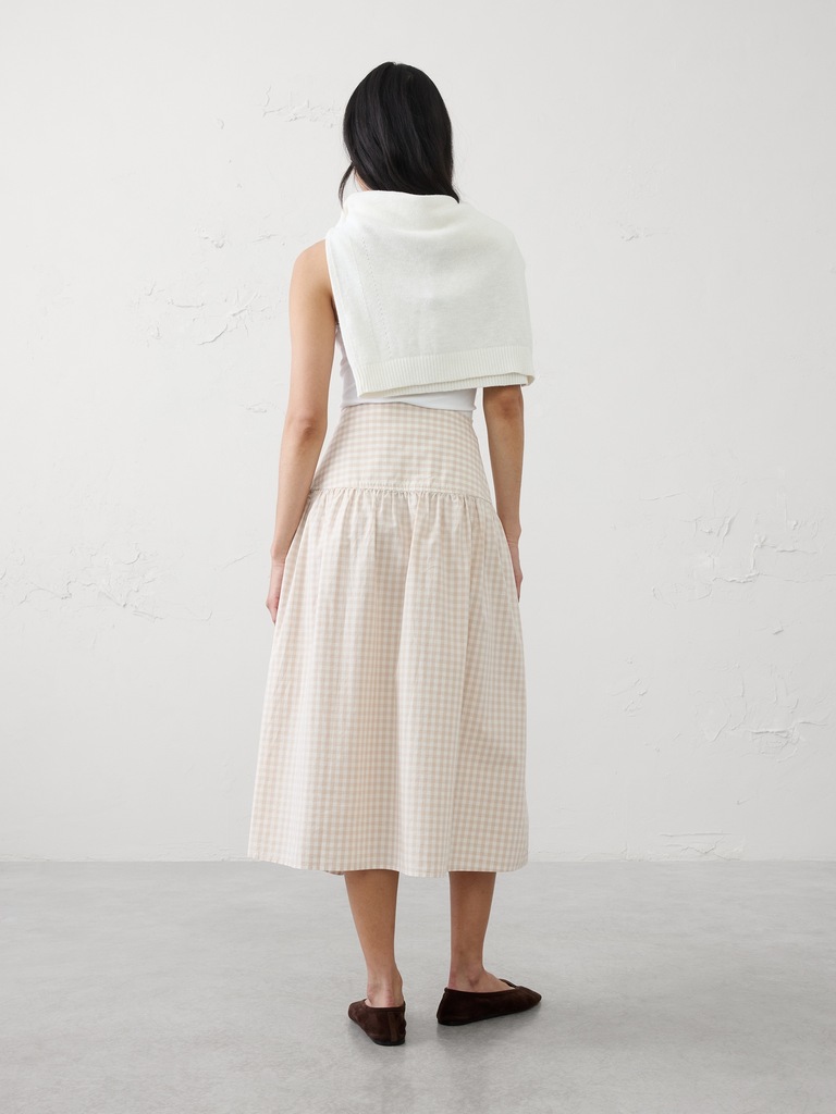 Poplin Drop-Waist Midi Skirt