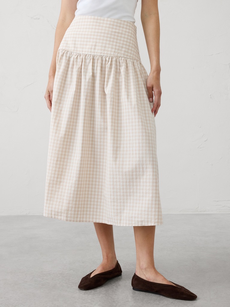Poplin Drop-Waist Midi Skirt