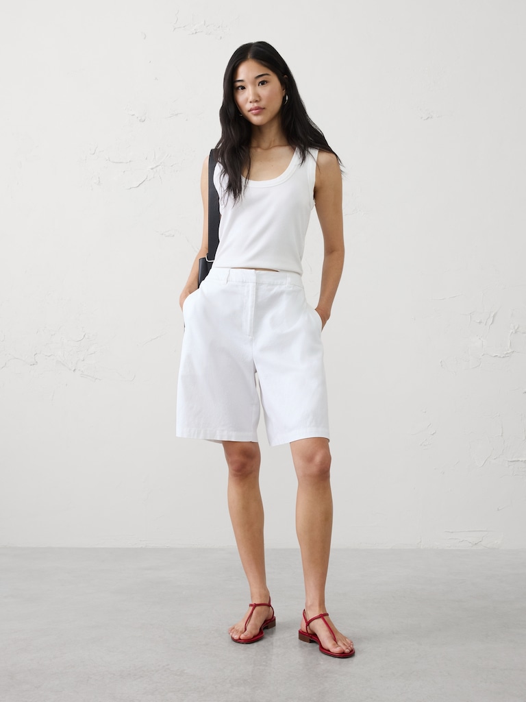 High-Rise Linen-Blend Bermuda Short
