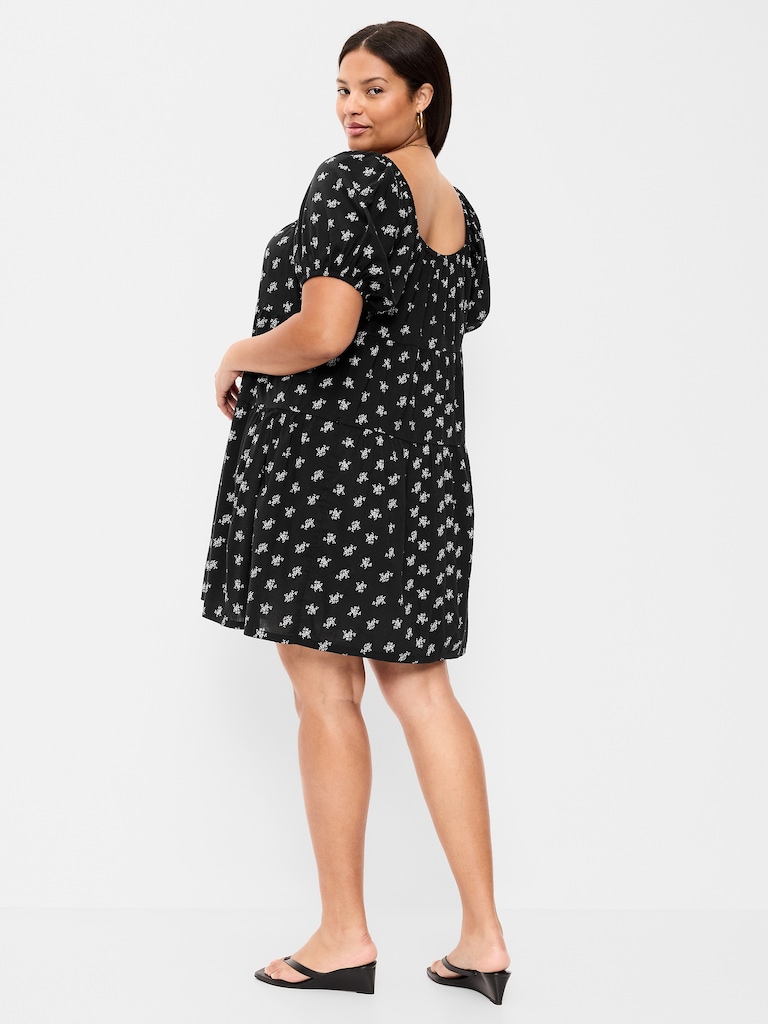 Puff-Sleeve Smocked Mini Swing Dress