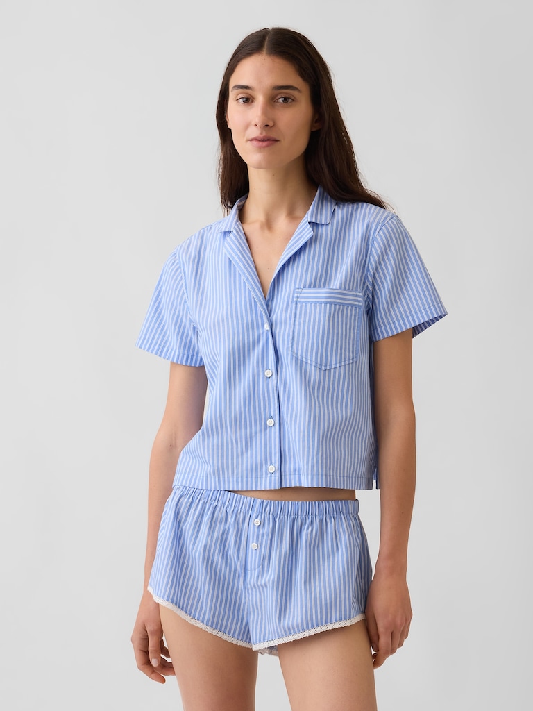 Poplin Stripe Crop PJ Shirt