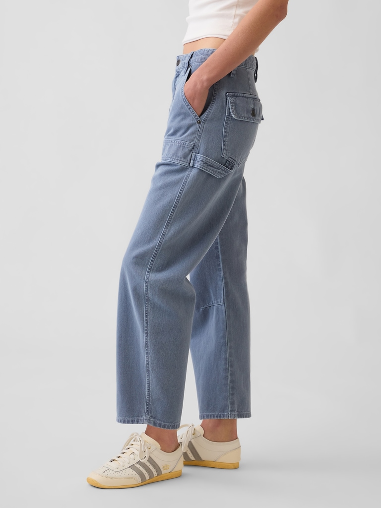 Mid Rise Barrel Utility Pants
