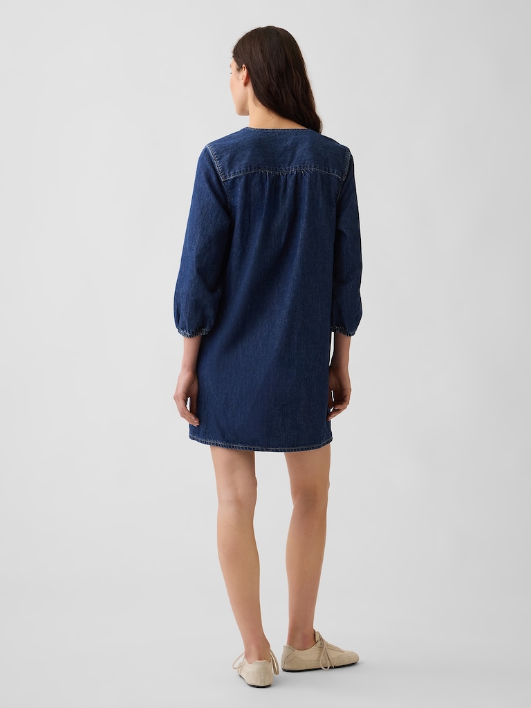Denim V-Neck Shift Mini Dress