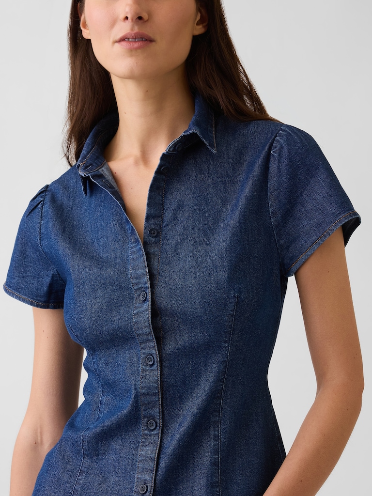 Denim Cap-Sleeve Shirt