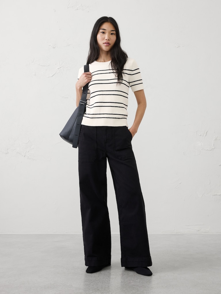 Cotton Striped Ribbed Textured Sweater
