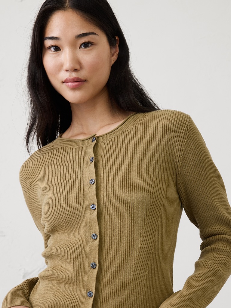 Cotton Ribbed Cardigan Sweater