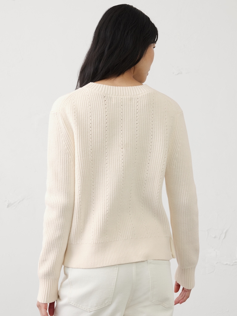 Cotton Textured Ribbed Side-Button Sweater