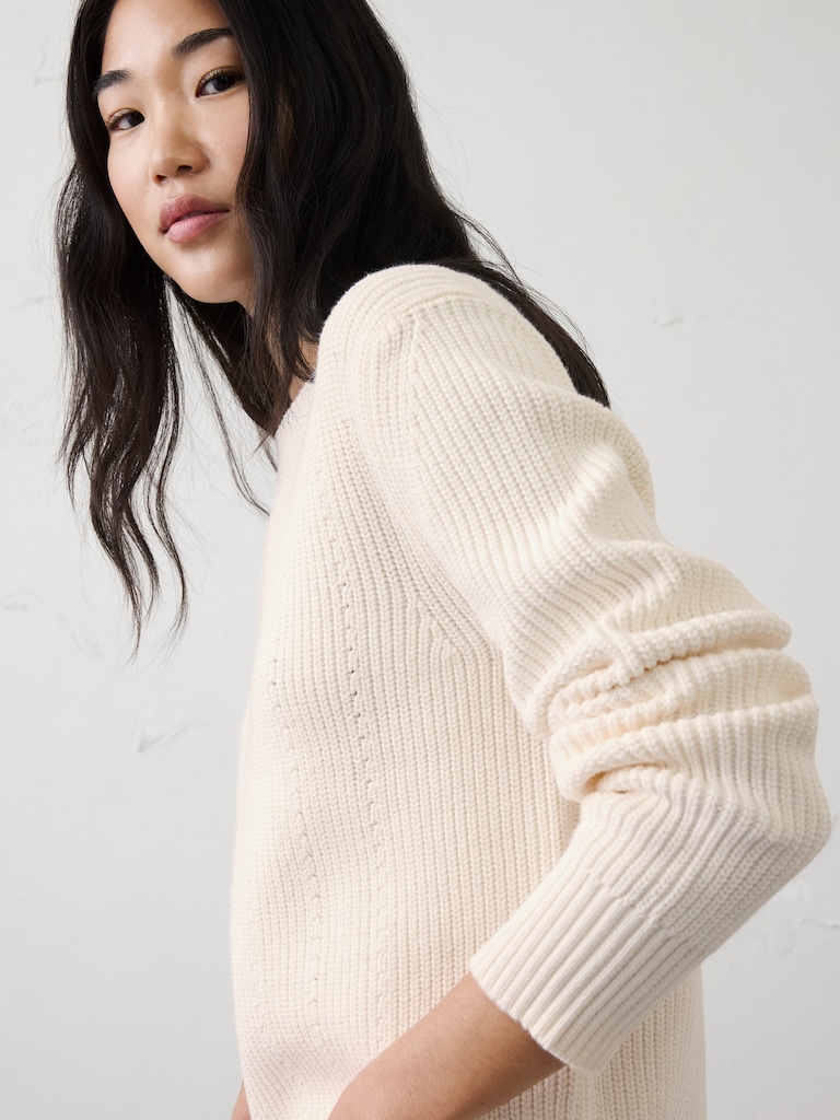 Cotton Textured Ribbed Side-Button Sweater