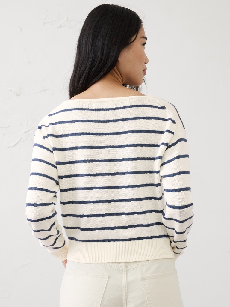 Cotton Striped Boat-Neck Sweater