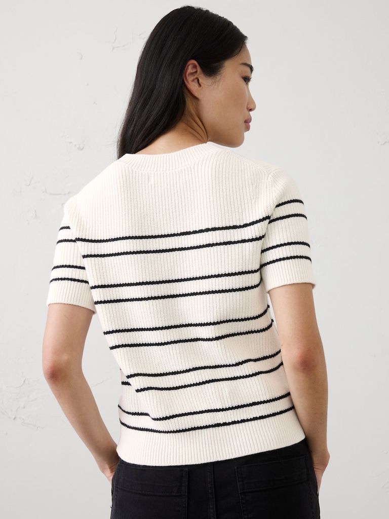 Cotton Striped Ribbed Textured Sweater