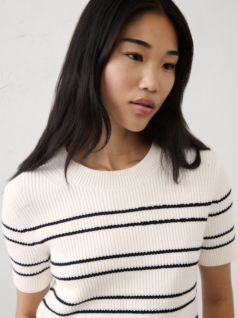 Cotton Striped Ribbed Textured Sweater