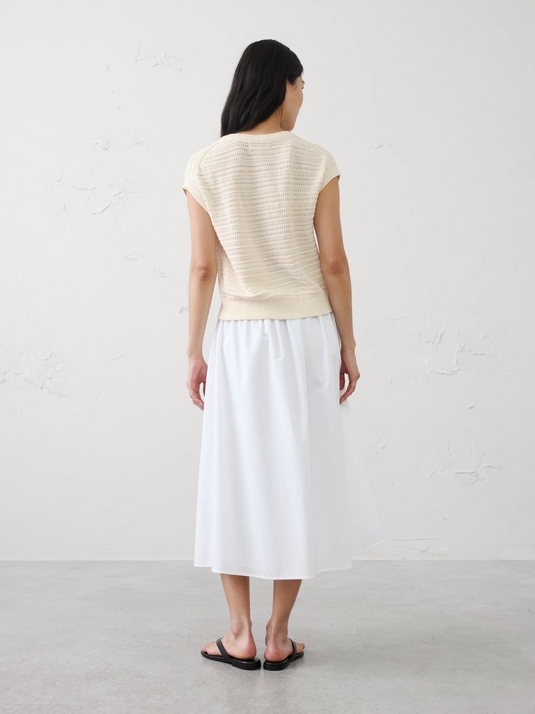 Cotton Textured Cap-Sleeve Sweater