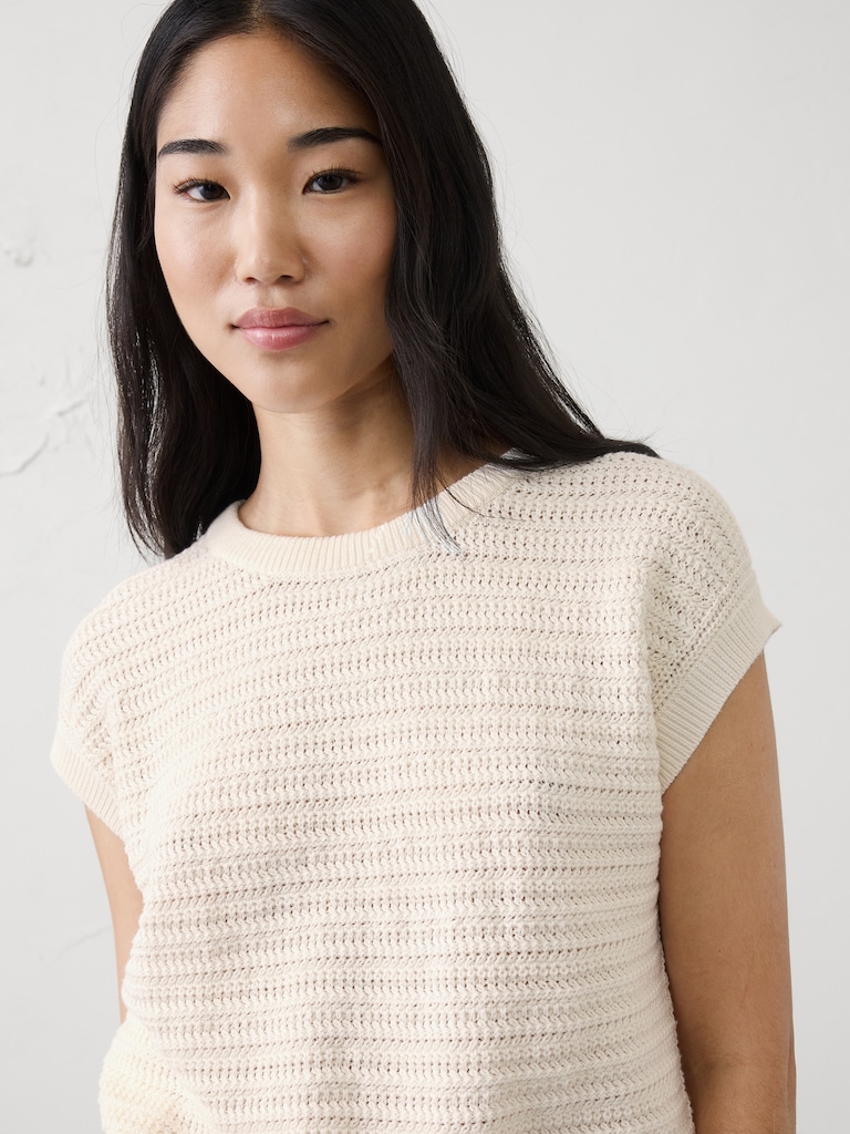 Cotton Textured Cap-Sleeve Sweater