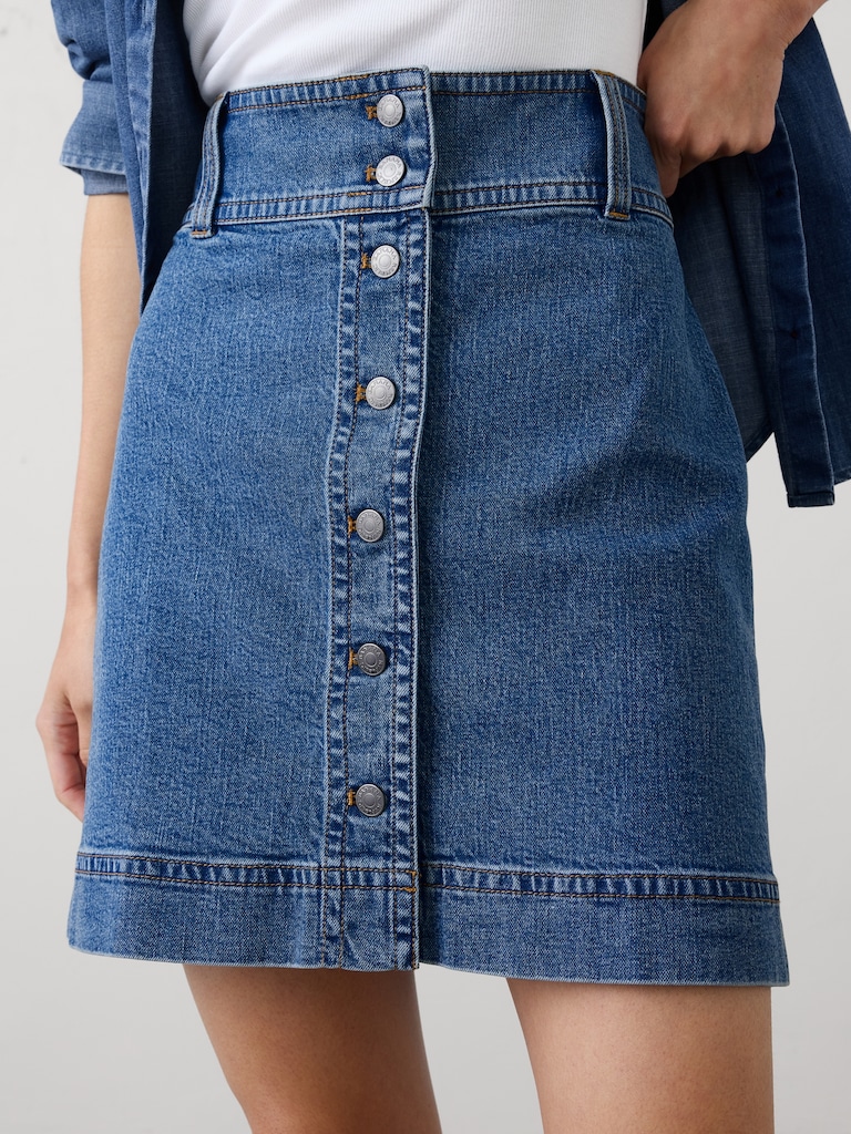 Denim Button-Down Mini Skirt