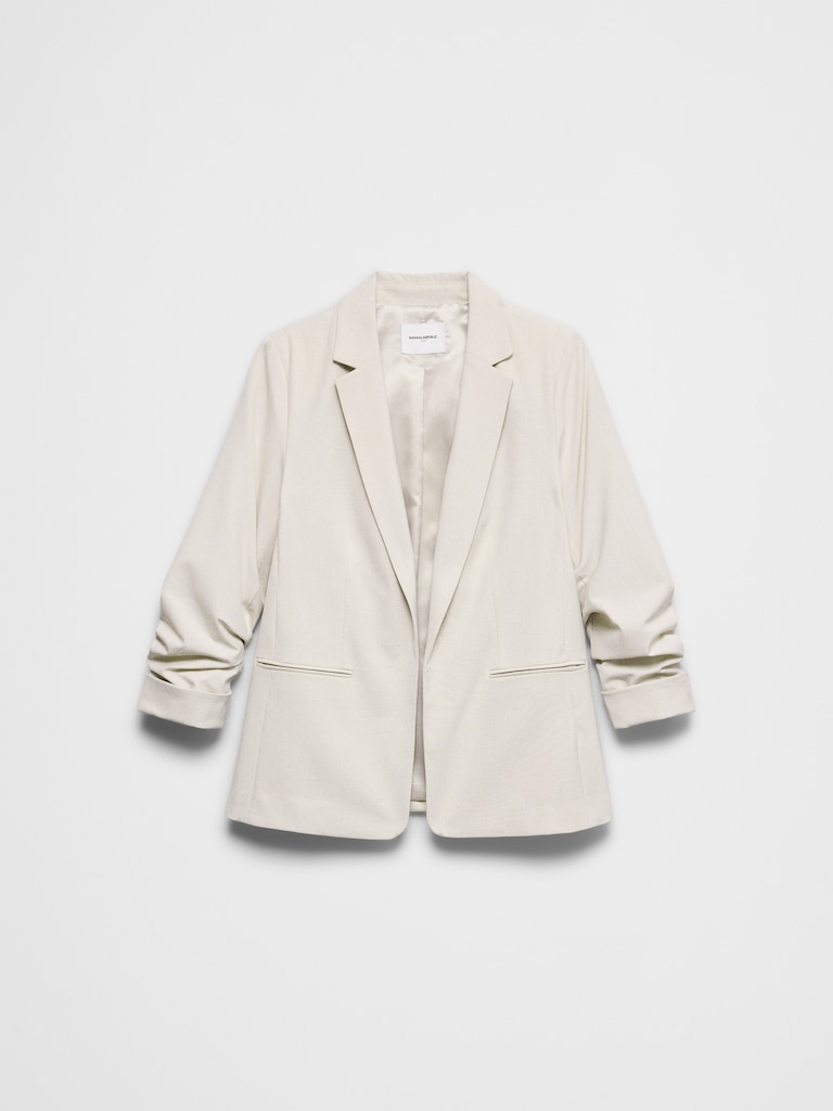 Sculpted Stretch Ruched-Sleeve Blazer