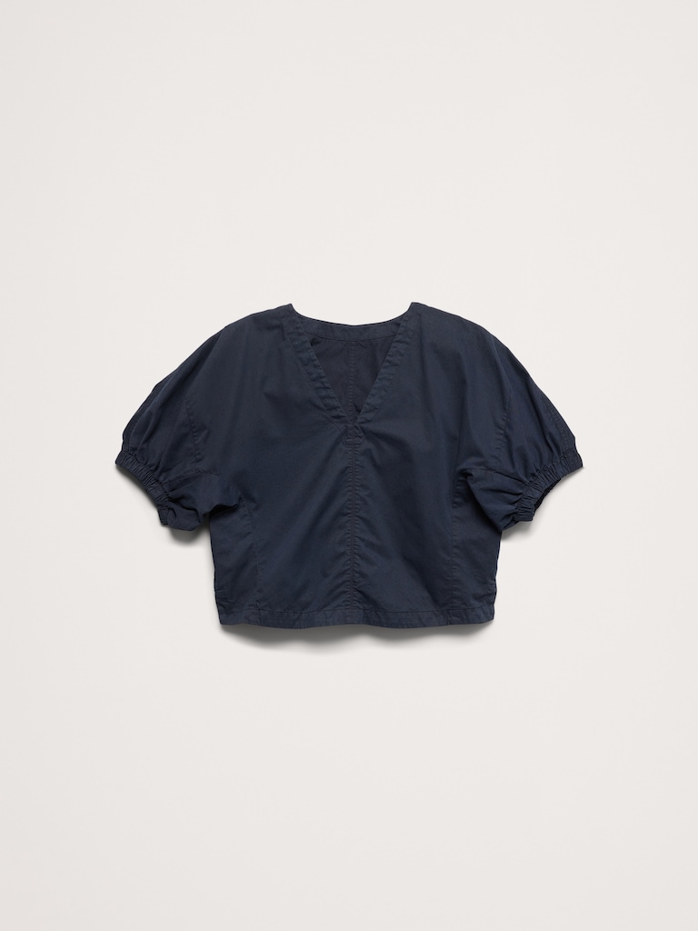 Cotton Twill Puff-Sleeve Top