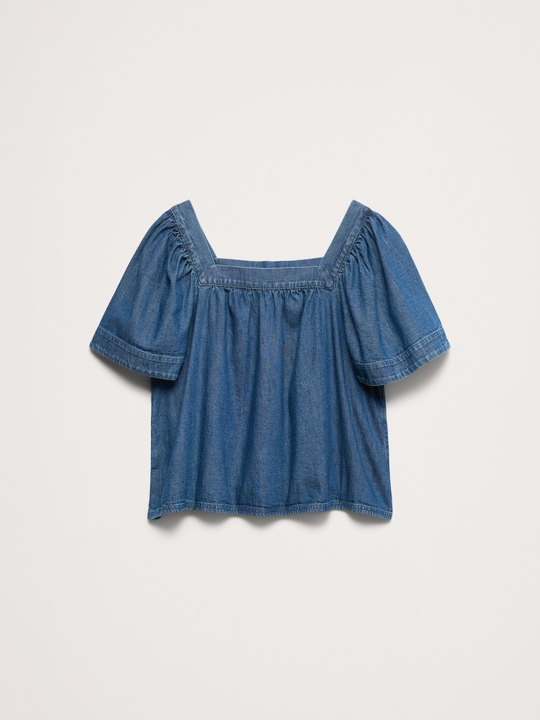 Chambray Square-Neck Top