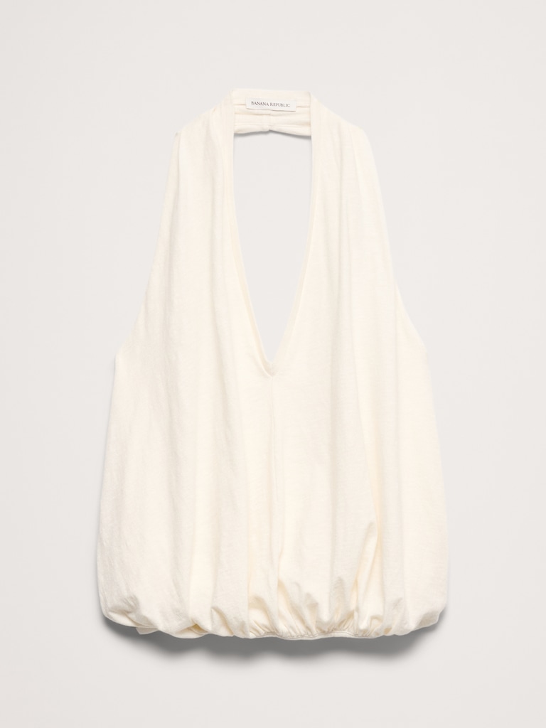 Slub Cotton Bubble-Hem Halter Tank